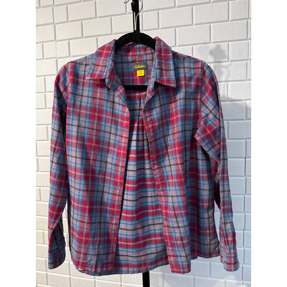 Cabelas Flannel Shirt Womens Small Red Blue Purple Plaid Cotton L77-SH151